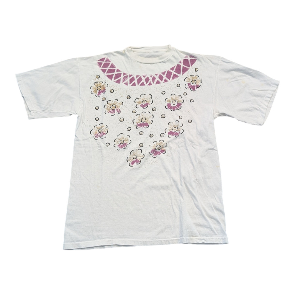 90's Women's Granny Style Glittery Flower Art T shirt